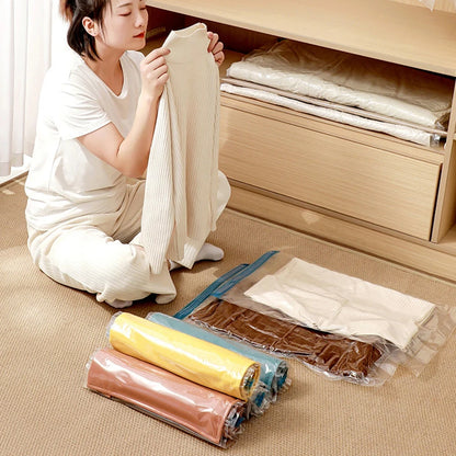 4pcs Reusable Transparent Vacuum Bags — Folding Compressed Space-Saving Storage for Clothes & Travel