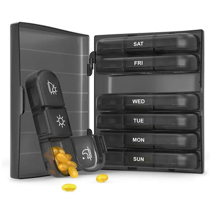 Weekly 7-Day Pill Organizer Box – Portable Medicine & Tablet Storage with Secret Compartments for Travel