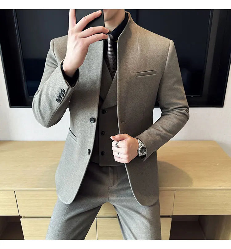 Korean Style Slim Fit Men's Wool Blazer Two-Piece Business Suit – Formal Elegant Set (M to 5XL)