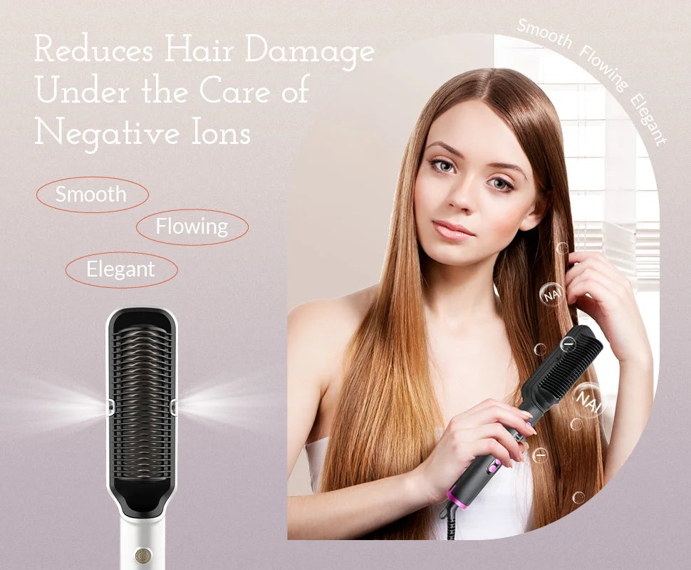 OUDIM Hair Straightener Brush – Ionic Flat Iron with 6 Temperature Settings, Anti-Scald Hair Styling Tool for Women