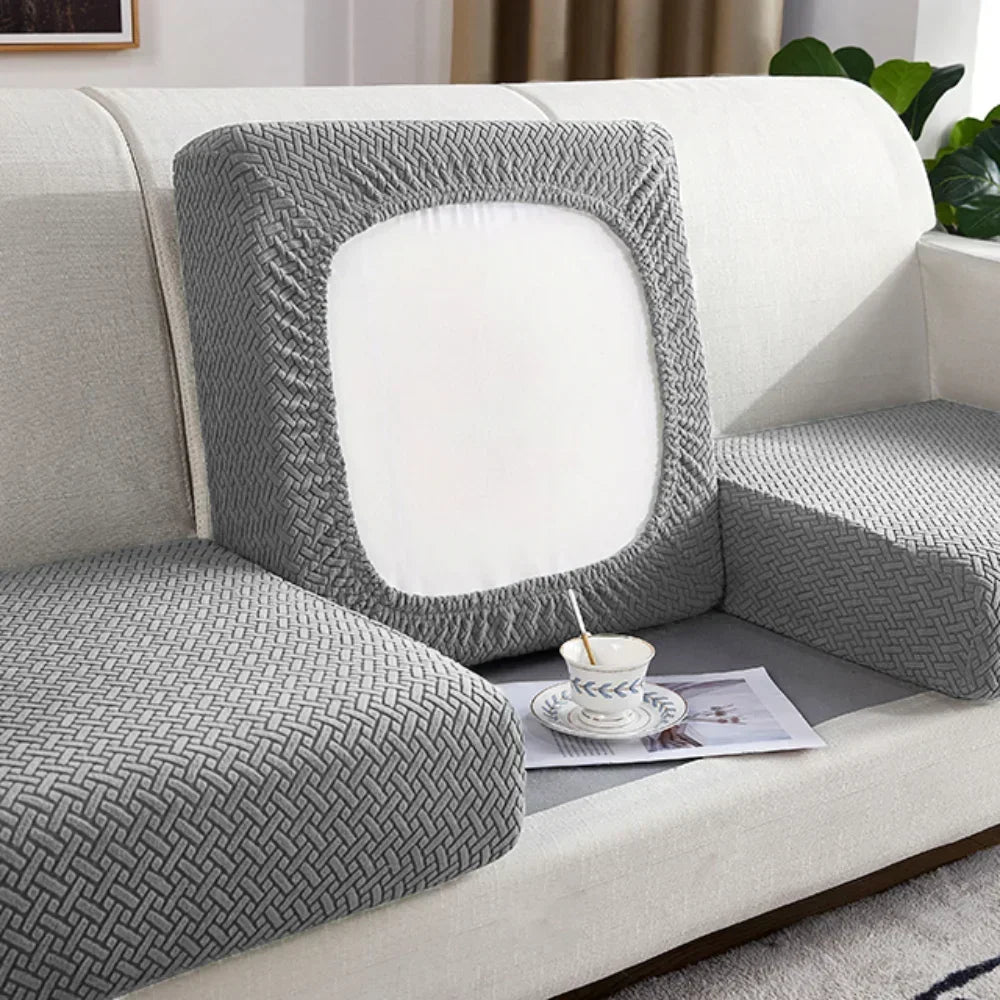 Elastic Jacquard Sofa Cover – Solid Grey Washable Seat Cushion Slipcover Furniture Protector for Sectional Living Room Sofa