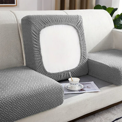 Elastic Jacquard Sofa Cover – Solid Grey Washable Seat Cushion Slipcover Furniture Protector for Sectional Living Room Sofa