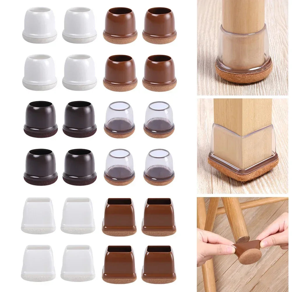 Silicone Protective Chair Leg Floor Protectors - Mute Table Leg Covers with Thick Wrap Felt Pads, Furniture Silicone Cover