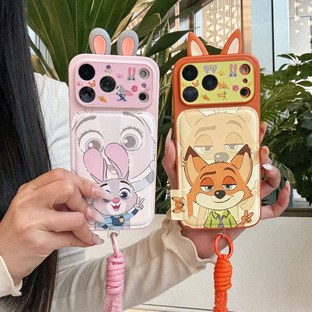 Cute 3D Nick & Judy Cartoon Phone Case – Protective Cover for iPhone 14/15/16/17 Series