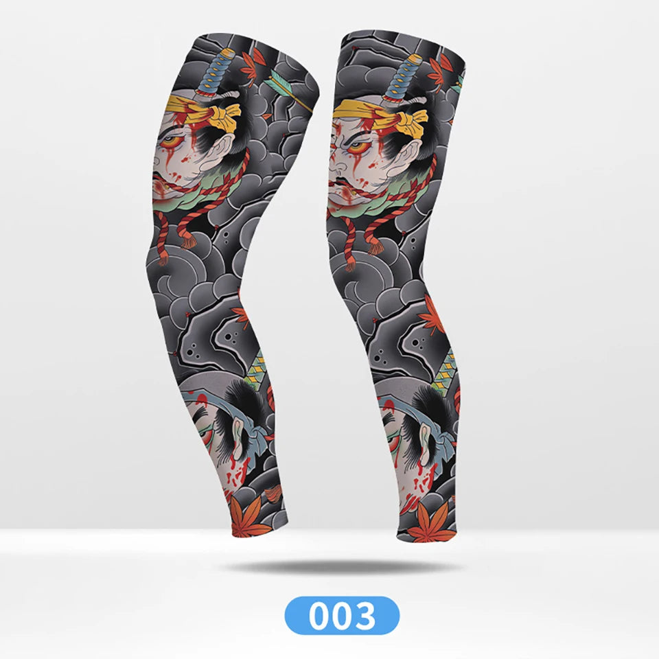 KoKossi Tattoo Print Leg Sleeves - Ice Silk Breathable Non-Slip Compression Sleeves