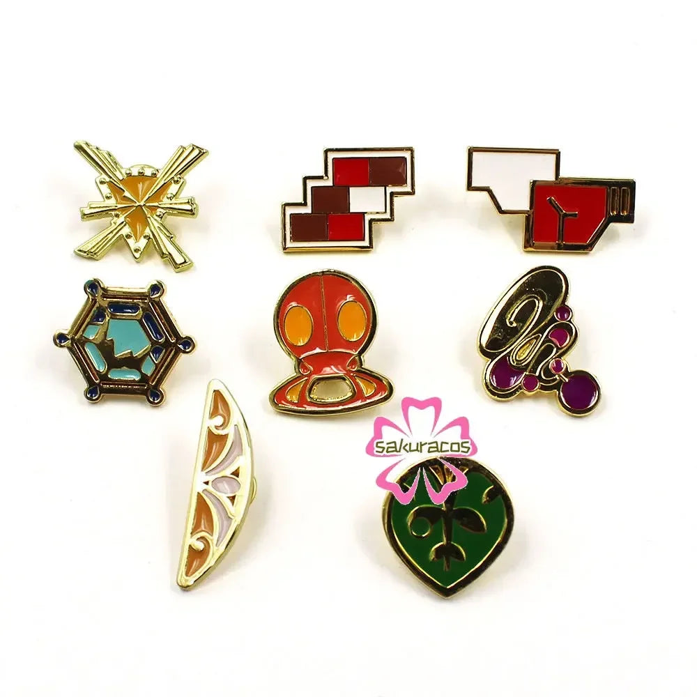 Set of 8 Pokémon Gym Badge Pins – League Region Brooches from Kanto, Johto, Hoenn, Sinnoh, Unova, Kalos & Orange Islands