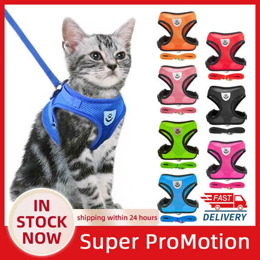 Adjustable Mesh Cat Harness Vest: Walking Lead Leash for Puppy Dogs - Polyester Collar for Small to Medium Pets, Pet Accessories