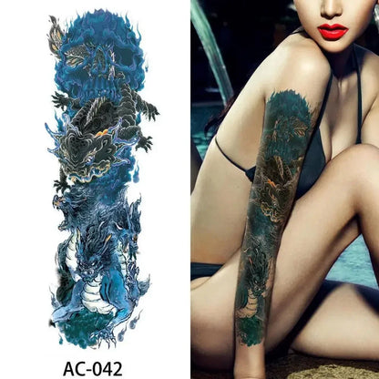 16 Designs Full Arm Temporary Tattoo Sleeves - Waterproof Body Art Stickers for Men & Women Fashion Style