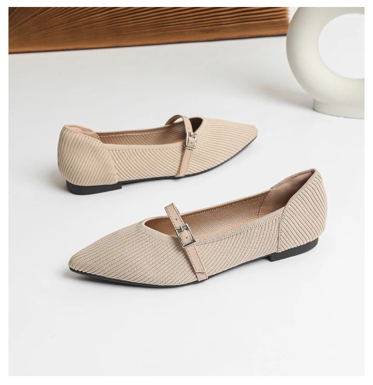 2024 Women's Flat Shoes – Pointed Toe Soft Knitted Sole, Breathable & Comfortable Spring and Autumn New Model
