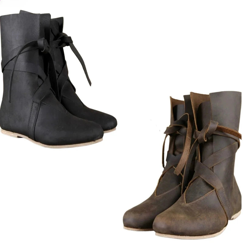 Men’s Renaissance Leather Boots - Vintage Lace-Up Pirate Viking Cosplay Shoes