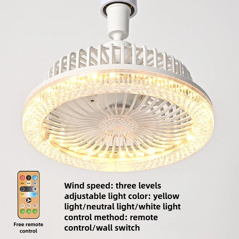 Smart Remote Control Ceiling Fan with LED Light - E27 Base, Adjustable Desktop-Style Design for Living Room