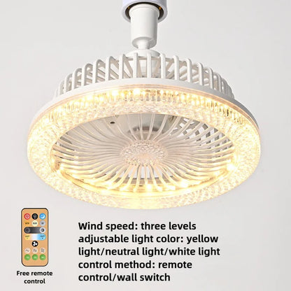 Smart Remote Control Ceiling Fan with LED Light - E27 Base, Adjustable Desktop-Style Design for Living Room