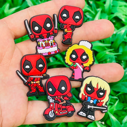 9-15pcs MINISO Marvel Deadpool Shoe Charms – PVC DIY Sandal Accessories for Kids’ Gifts