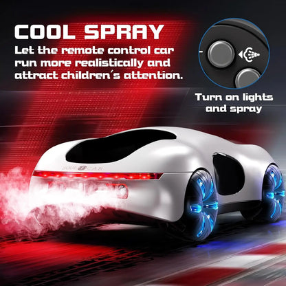 NEW Cool Sports Car Remote Control – Dual Spray, Sound & Lights, 4WD Sci-Fi Concept Car for Kids