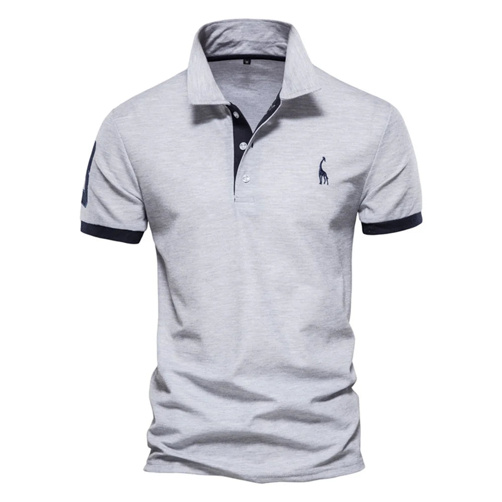 Men's Giraffe Embroidered Polo Shirt - Short Sleeve Casual Business Summer Top