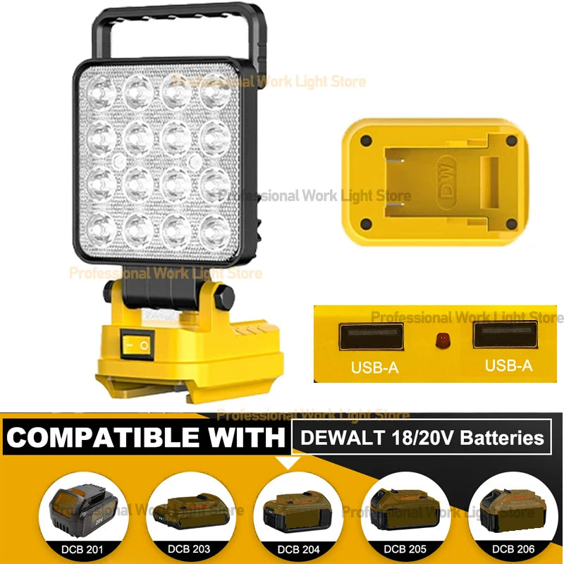 4-Inch LED Work Light for Dewalt 20V Battery – Portable Flashlight for Outdoor Camping, Hiking & Fishing with USB Interface