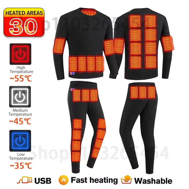 52-Zone USB Heated Winter Underwear for Men & Women – Thermal Electric Heating Jacket and Winter Clothing Accessories
