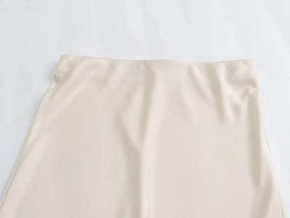 TRAFZA 2024 Y2K Women’s Long Skirt – Elastic High-Waist A-Line Satin Skirt for Spring Casual & High Street Fashion