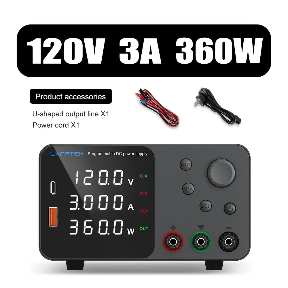 Wanptek Adjustable DC Bench Power Supply 30V 10A – Variable Lab Voltage Regulator 60V/5A & 120V/3A Precision Power Supply