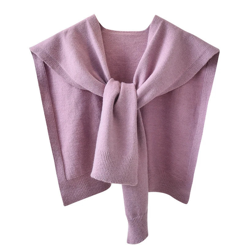 Women’s Summer Knitted Shawl – Thin Cape Scarf with Fake Collar Neck Guard