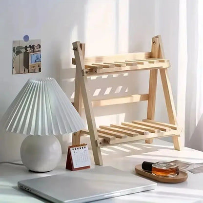 Wooden 2-Tier Storage Shelf | Trapezoidal Desktop Organizer and Display Rack | Office Stationery Storage Solution