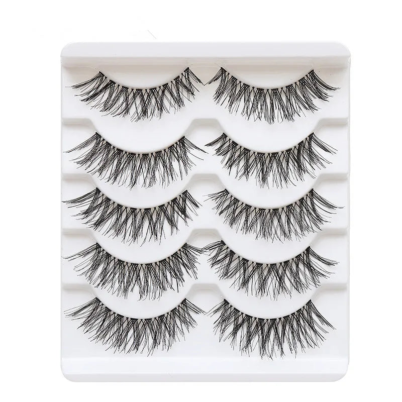 Manga Lashes 5 Pairs – Anime Cosplay Faux Mink Short Full Strip Lashes, Korean Natural Look, Clear Band Soft Eyelash Extensions