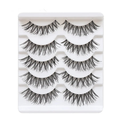 Manga Lashes 5 Pairs – Anime Cosplay Faux Mink Short Full Strip Lashes, Korean Natural Look, Clear Band Soft Eyelash Extensions