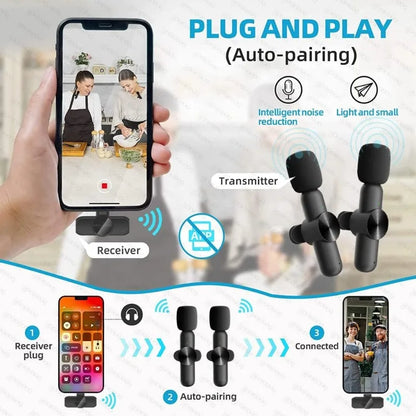 Wireless Lavalier Microphone - Noise Reduction Clip-On Mic for iPhone iPad Recording Live Stream YouTube & Facebook