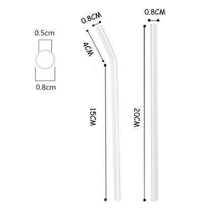 200x8mm Eco-Friendly Reusable Glass Straw Set - High Borosilicate Smoothie & Cocktail Straws with Cleaning Brush