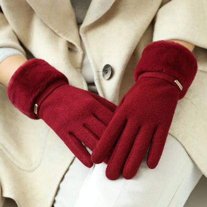 Winter Women's Suede Gloves - Plush Velvet Touch Screen, Thick Warm Wrist Gloves for Driving and Cycling