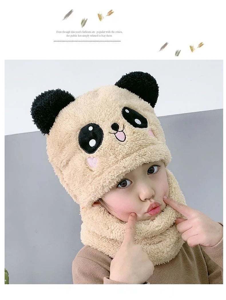 Fashionable Kids Beanie Set - Autumn & Winter Cartoon Scarf Hat, Double Layer Wool, Warm Boys & Girls Winter Hat