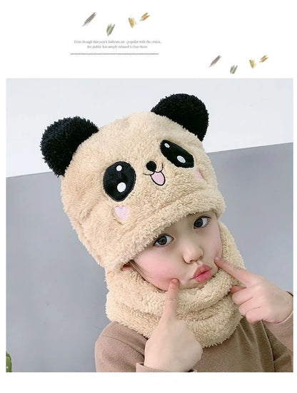 Fashionable Kids Beanie Set - Autumn & Winter Cartoon Scarf Hat, Double Layer Wool, Warm Boys & Girls Winter Hat