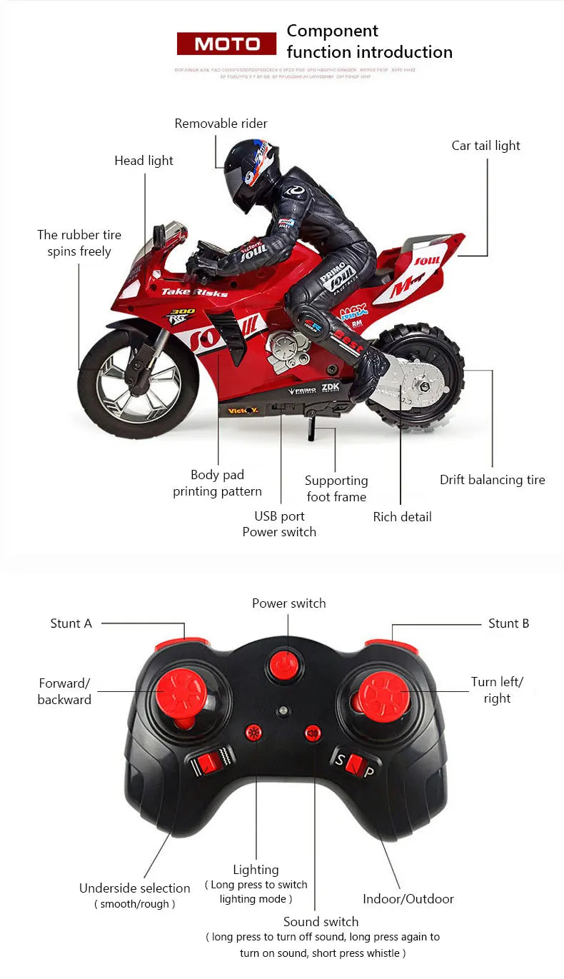 1/6 Scale RC Electric Racing Motorcycle – High-Speed 4CH Remote Control Drift Car Toy for Boys