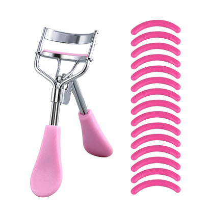 Portable Eyelash Curler - Stainless Steel Lash Curling Tool with 15 Silicone Pads