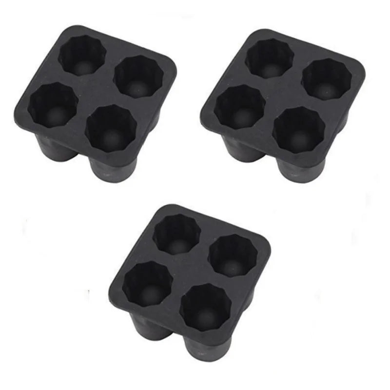 Silicone 4-Hole Ice Cube Mold – Round Press Ice Block Maker for Whiskey, Beer, and Bar Kitchen Use