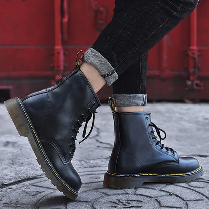 Men's Genuine Leather Six-Hole Boots – Classic British Style Riding Ankle Boots for Outdoor Wear, Size 35-48