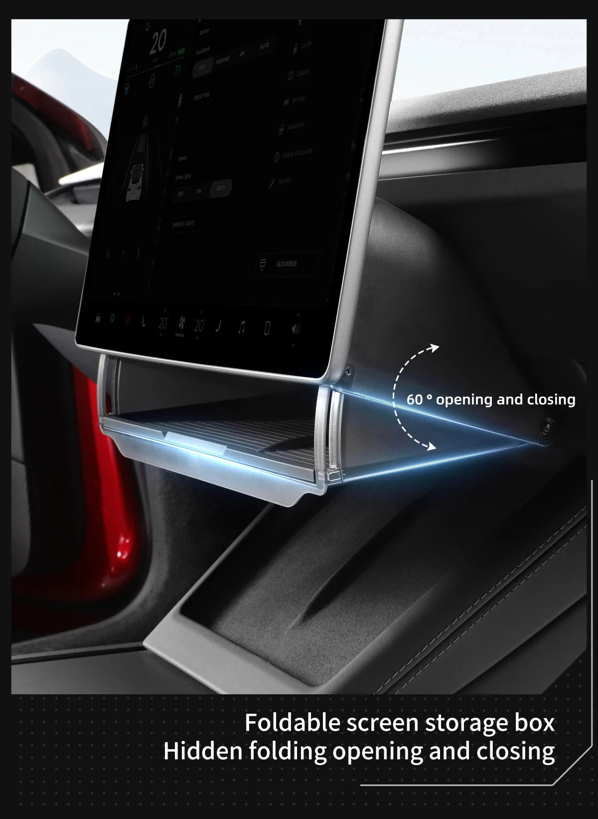 Hidden Under-Screen Storage Box for Tesla Model 3 Highland & Model Y 2024 LHD – Center Console Organizer Tray