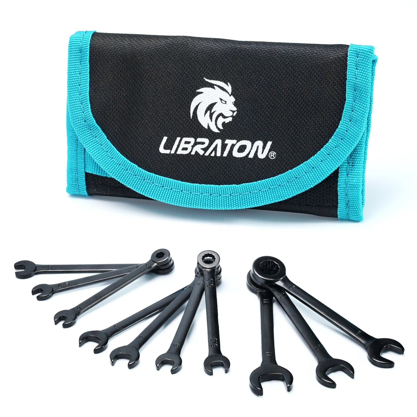 LIBRATON 10-Piece Mini Combination Wrench Set with Rolling Pouch – Metric & SAE Carbon Steel 4-11mm / 5/32"-7/16"