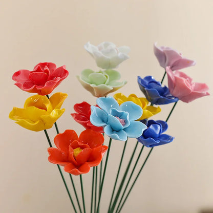 5PCS Handmade Ceramic Flowers – High-Temperature Simulation Eternal Life Flower Decorations, Creative Home & Gift Decor