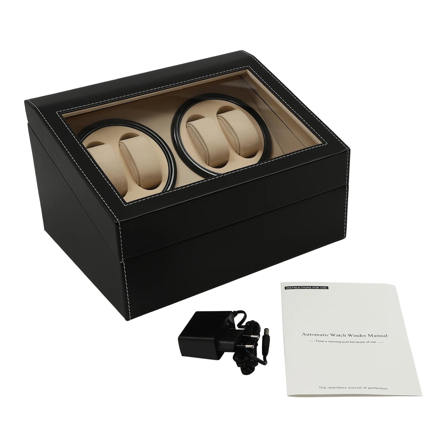 4+6 Slot Automatic Watch Winder – Leather & Wood Luxury Display Case with Pillow, Black/Brown
