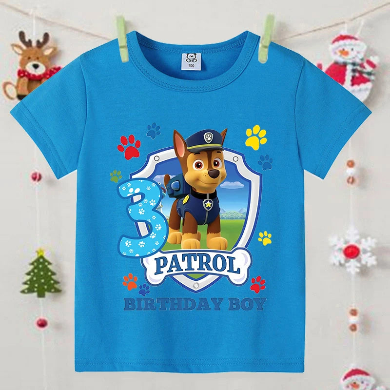 Paw Patrol Boys Blue T-Shirt – Cartoon Anime Summer Short Sleeve Kids Fashion Clothing Birthday Gift Top