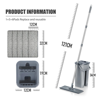 Hands-Free Flat Floor Mop & Bucket Set – Professional Home Cleaning System with Washable Microfiber Pads for Hardwood
