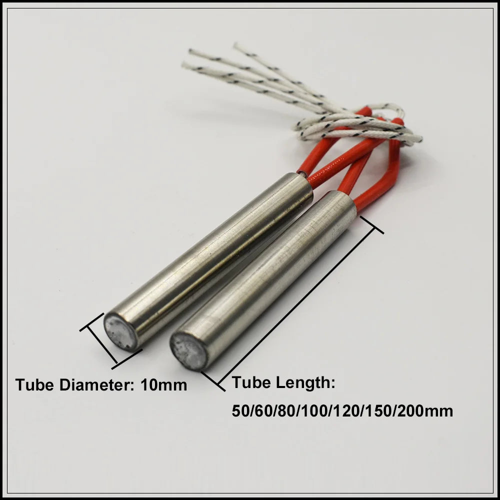 5pcs 220V Cartridge Heater Set - 10mm Stainless Steel Tubular Heating Elements for Industrial Use