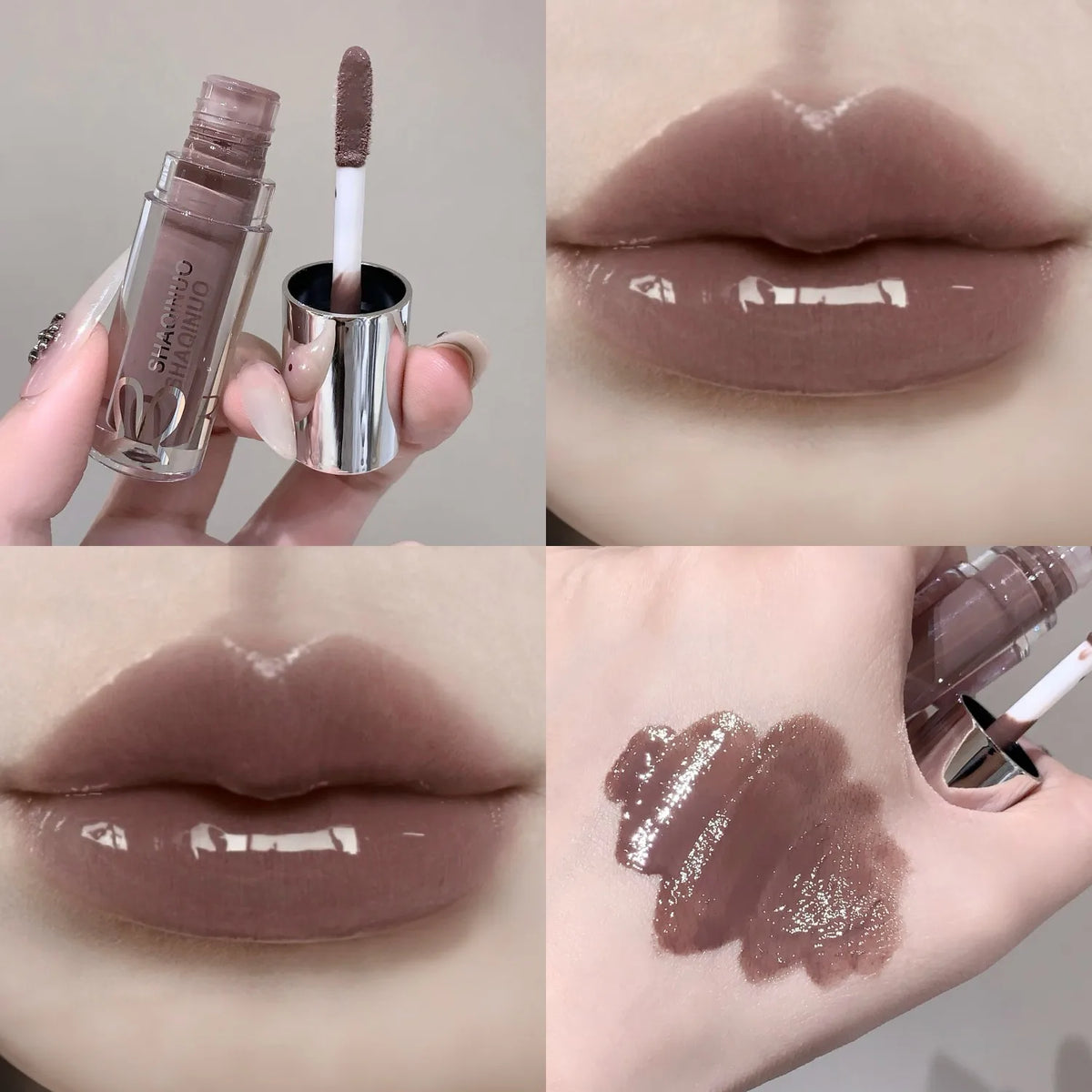 SHAQINUO Water Light Mirror Lip Gloss - Pearlescent Sparkling Moisturizing Lip Oil for Glossy Lips