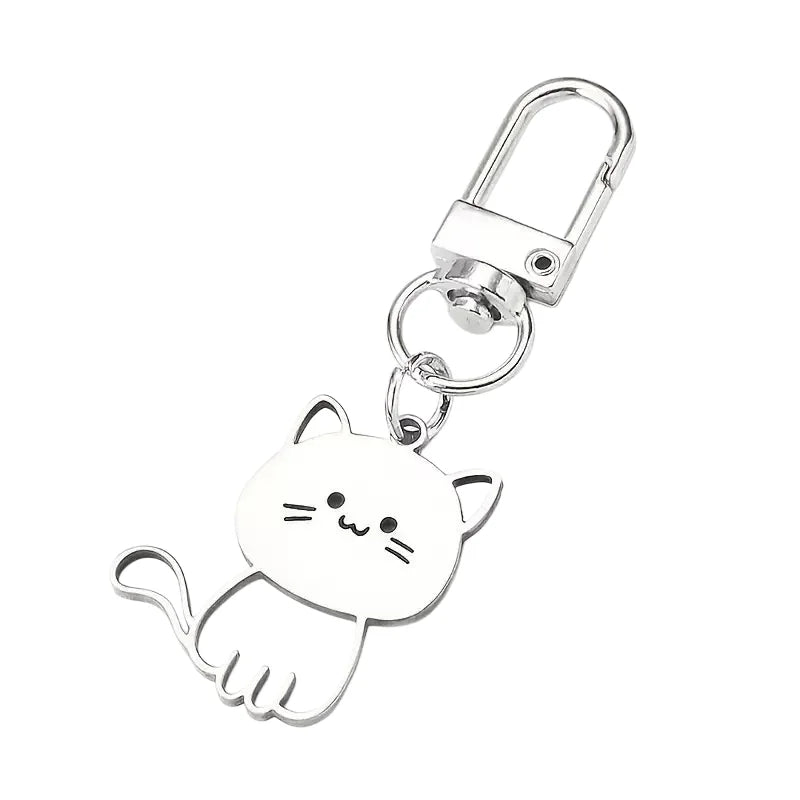 Cute Cat Keychain - Stainless Steel Metal Key Ring for Men & Women, Couple & Valentine’s Day Gift