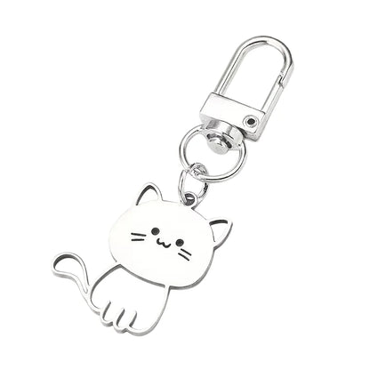 Cute Cat Keychain - Stainless Steel Metal Key Ring for Men & Women, Couple & Valentine’s Day Gift
