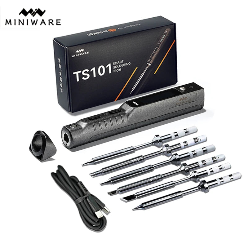 TS101 65W Mini Soldering Iron - Portable Adjustable Temperature LCD with Tip Set Upgrade