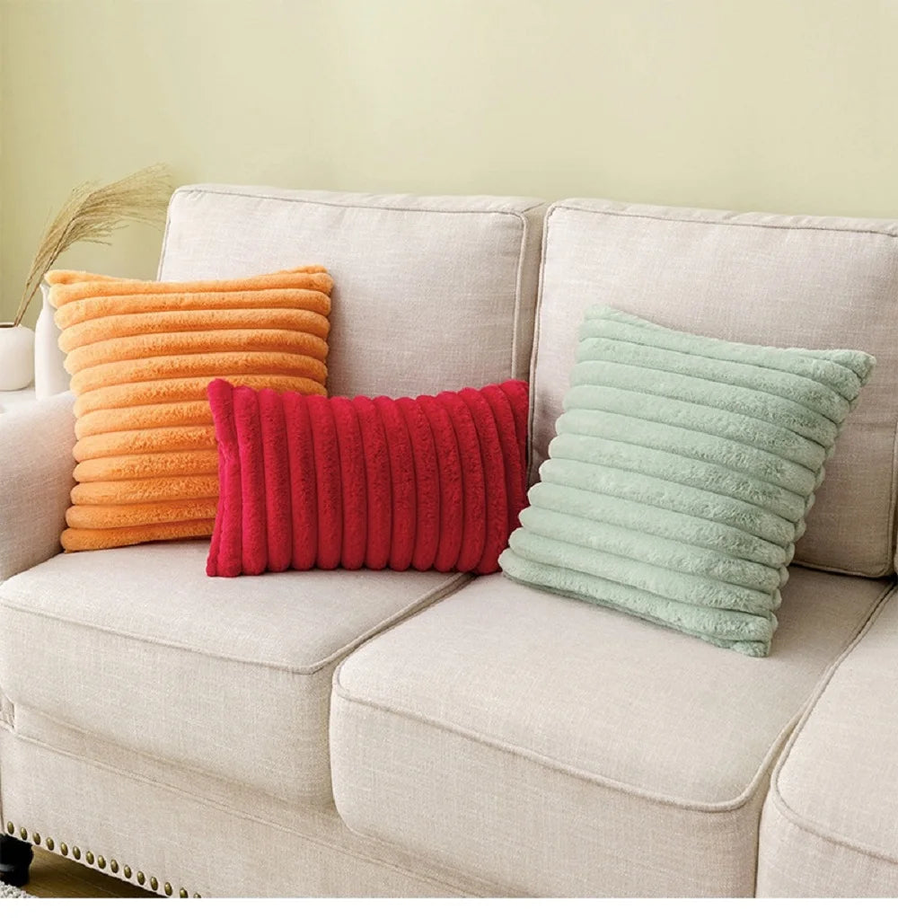 Faux Fur Plush Throw Pillow Covers – Soft Decorative Cushion Cases for Couch, 30x50cm & 45x45cm, Orange, Green, Pink, Cream