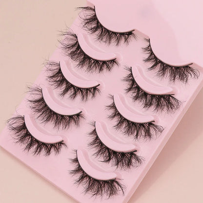 5 Pairs Cat Eye Faux Mink Eyelashes – Winged Long Natural Manga Style False Lashes Makeup Set