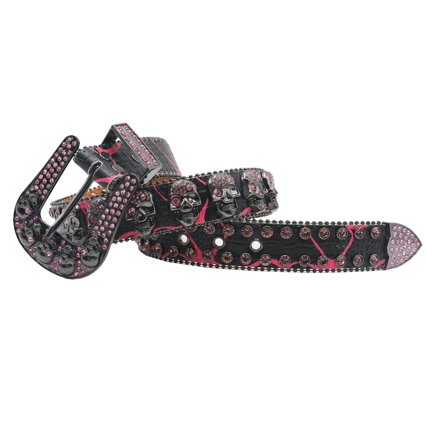 Men's & Women's Skull Rhinestone Western Denim Belt – Hip Hop Punk Y2K Shiny Rivet Artificial Diamond Design